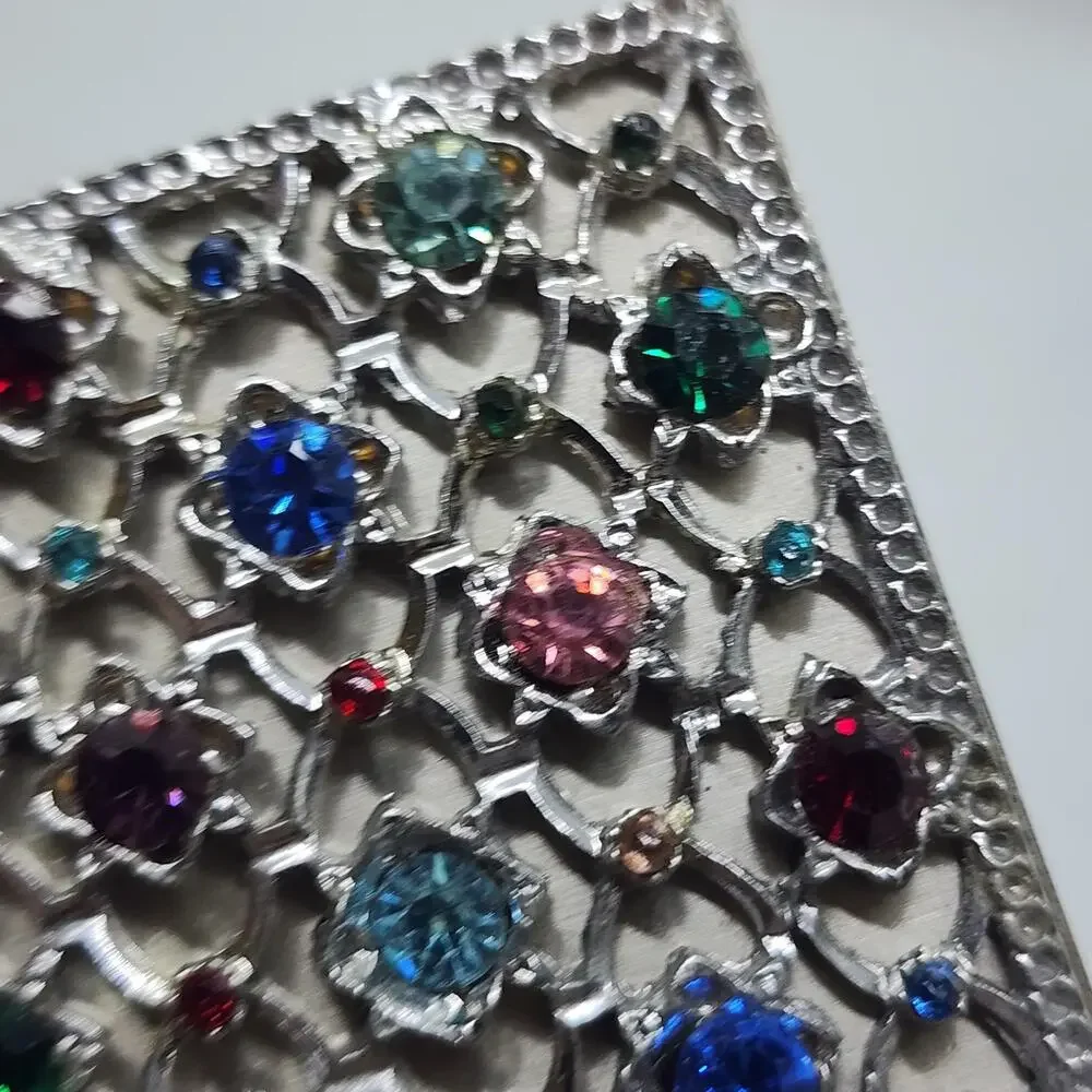 Vintage Dorset Fifth Avenue Jeweled Rhinestone Powder Compact Mirror Puff Case